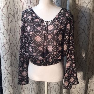 Love Fire sheer floral crop top blouse